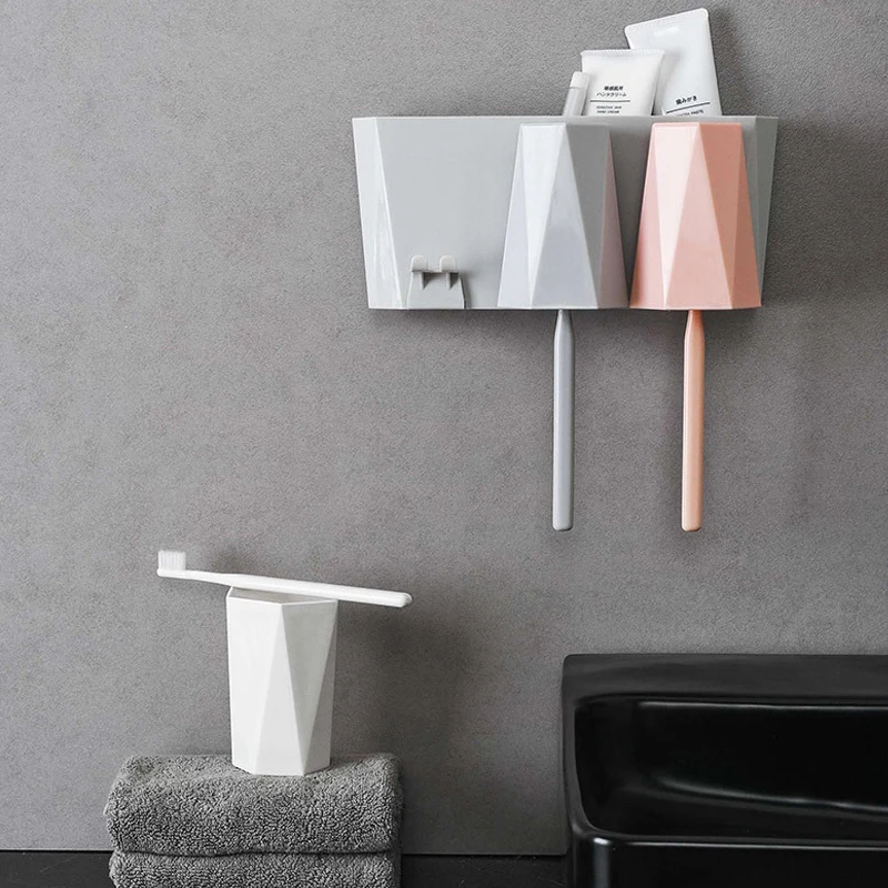 

Wall Mounted With Cups Toothbrush Holder Bathroom Accessories Sets Bathroom Storage Box toothbrush Case Household Items