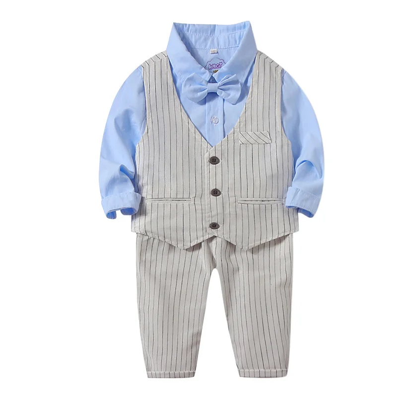 

Autumn Casual Toddler Baby Boy Clothes Long Sleeve Top And Trousers And Striped Vest Kit Kids Evening Suit Set