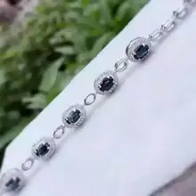 Натуральный голубой сапфир камень браслет из натурального драгоценного камня 925 стерлингового серебра классический элегантный круглый для женщин вечерние