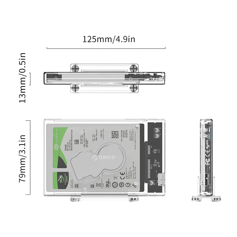 ORICO 2159U3 2,5 дюйма прозрачный корпус для жесткого диска USB3.0 с подставкой для SSD диска HDD коробка внешний корпус чехол 4 ТБ