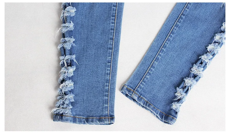 2017 autumn and winter fashion Europe and the United States foreign trade women's holes Slim stretch jeans feet pencil jeans (15)