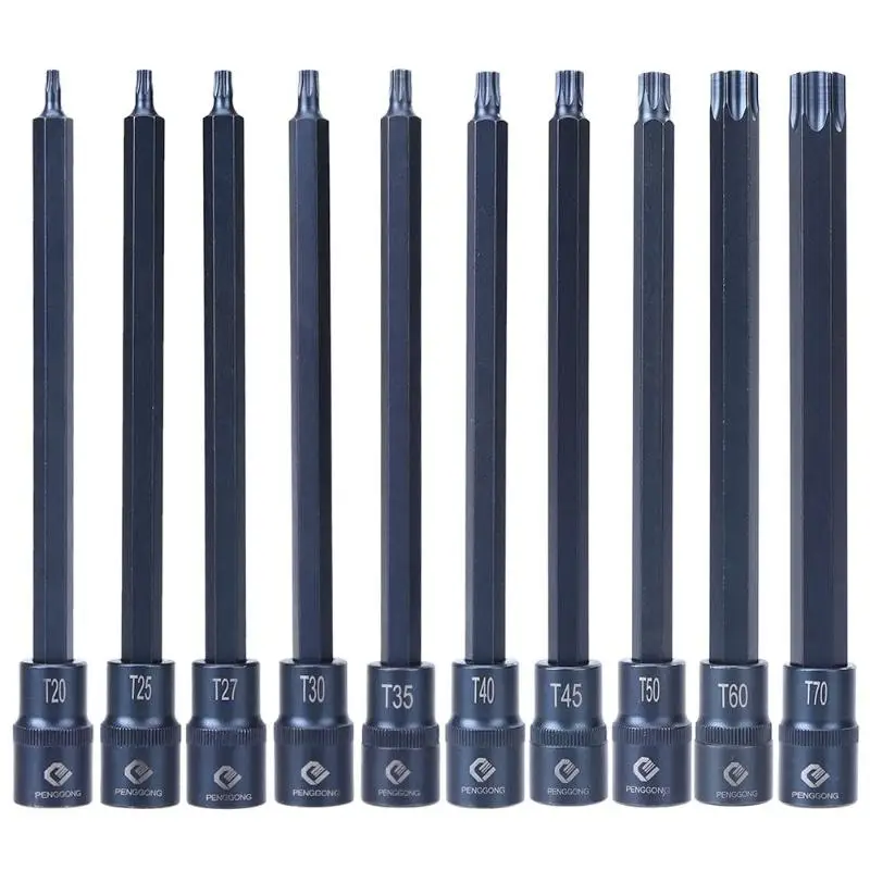 

1Pc 1/2 inch Screw Head 200mm Torx Screwdriver Bits Socket Adapter Hand Tool T20,T25 ,T27, T30 ,T35, T40 ,T45 ,T50, T60 ,T70