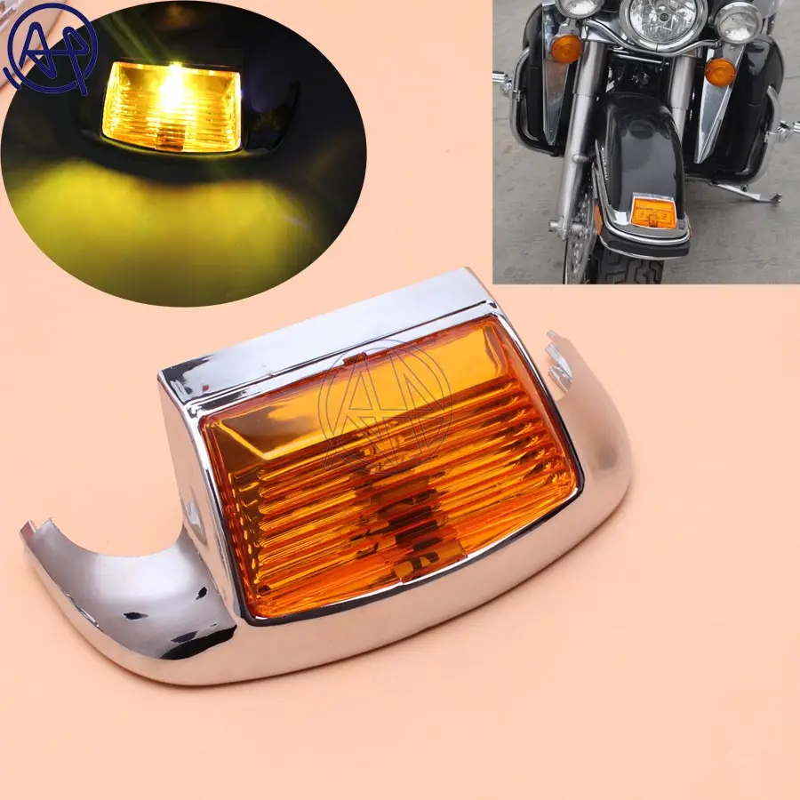 

1pcs Motorcycle Amber Lens Front Fender Tip Light Lamp Edge 5050LED Chrome For Harley FLSTC Heritage Softail Classic