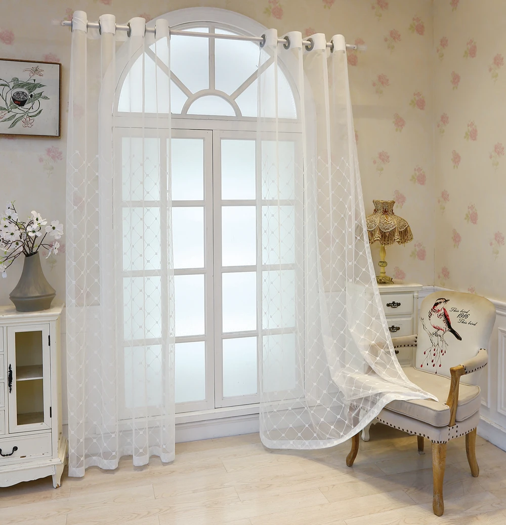 Sinogem Plaid Sheer Curtains Towel Embroidery Curtain for Kitchen Living Room Bedroom Tulle for Windows Treatment Panel (10)