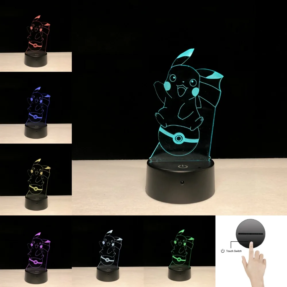 Мультяшная фигурка Покемон игра Пикачу шар 3D лампа USB светодиодный ночник Иллюзия для настроения освещение домашний декор Детская Подарочная игрушка