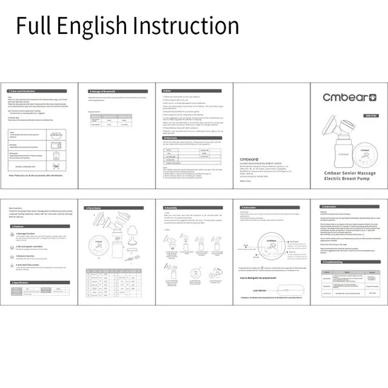 Cmbear Baby Breastfeeding LCD Display Double Breast Pump Milk Bottle PP USB Convenient Powerful massage Breast Pumps Bottle