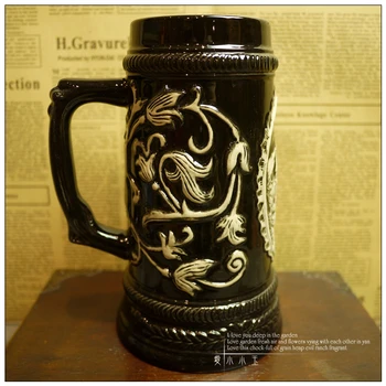 

2016 New Arrival Ceramic German Beer Mug Black Castle Hand Painted Mugs Embossed Pattern Coffee Cup 13*19cm
