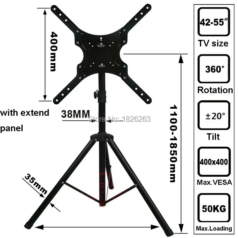 Vesa Adaptador de Extensão Móvel Lcd tv Floor Stand Carrinho Display Rack Carrinho de Montagem 400x400 mm 1455 X400 - Image 2