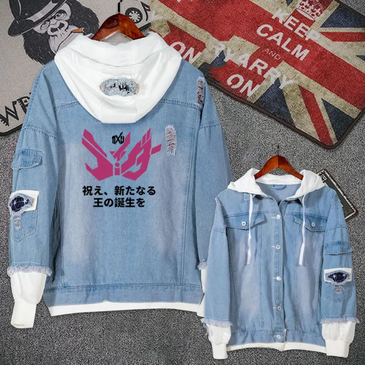 

Anime Kamen Rider Zi-O Cosplay Casual Jacket Jeans Coat Teen Boy Girls Autumn Hooded Sweatshirt Fashion Denim Outwear Loose Tops