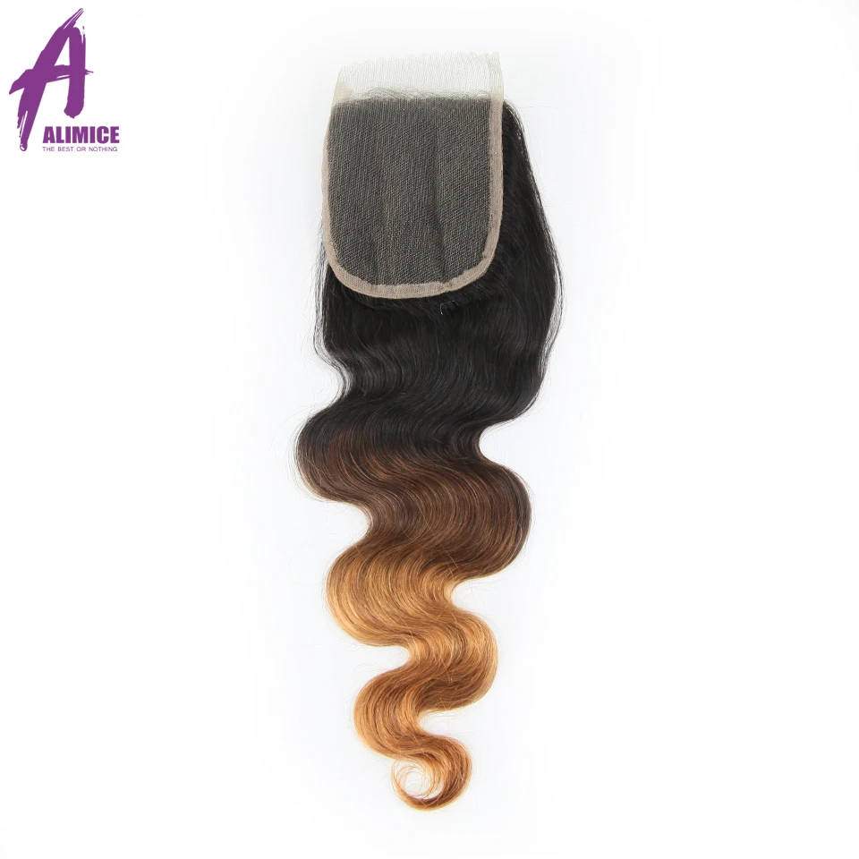 Alimice Indian Ombre Body Wave Lace Closure T1B427 Human Hair Closure T1B430 8-24Inch FreeMiddleThreeSide Part Non Remy  (2)