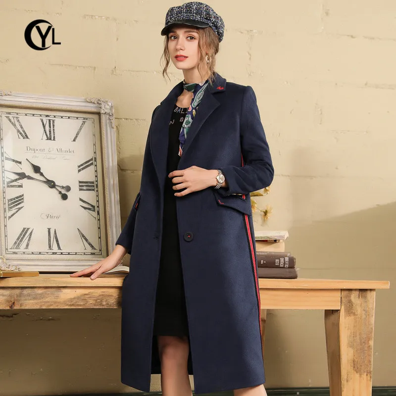 OUYALIN L-XXXL 4XL 5XL Плюс размер женское Шерстяное зимнее пальто 2018 темно-синее длинное с