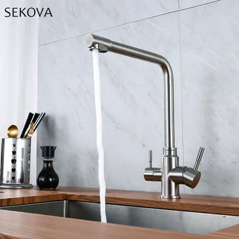 

304 Stainless Steel Hot And Cold Kitchen Faucet With Filtered Water Drinking Faucet Kitchen Sink Tap Rotation Water Tap Mixer