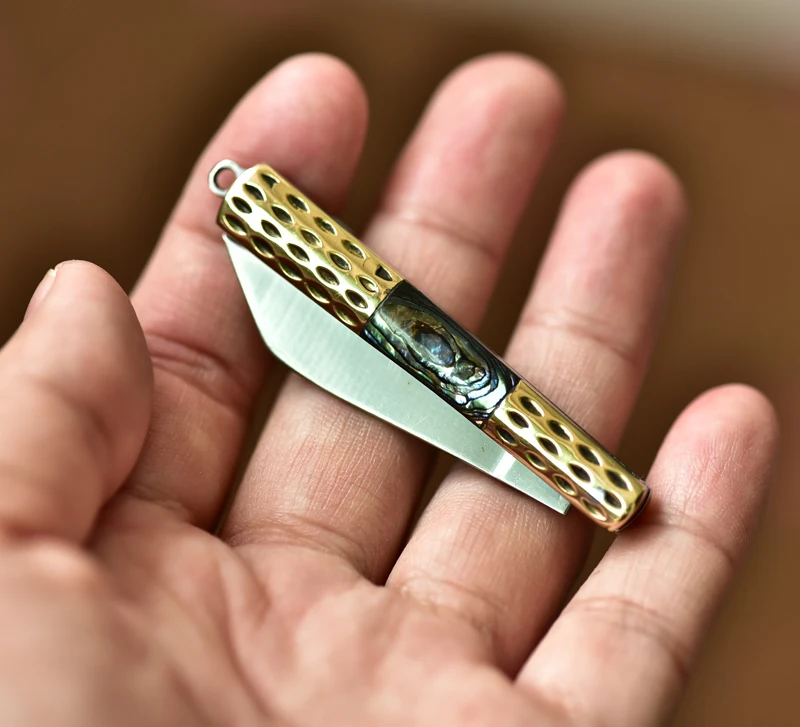 New Brass + Abalone Shellfish Handle Folding Knife Survival Knife