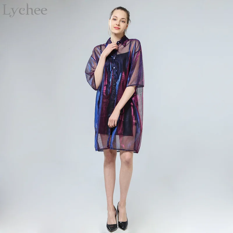 Летняя женская блузка Lychee прозрачная сетчатая Солнцезащитная рубашка с рукавом