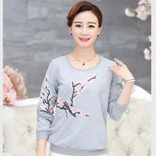 Большие размеры, новая весенне-осенняя хлопковая футболка с длинными рукавами для мамы, для женщин среднего возраста, большие размеры, однотонная, PXOS65BS822