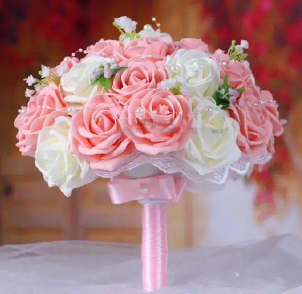 Розовый Свадебный букет ручной работы искусственный цветок Роза buque casamento Свадебный букет для свадебного украшения