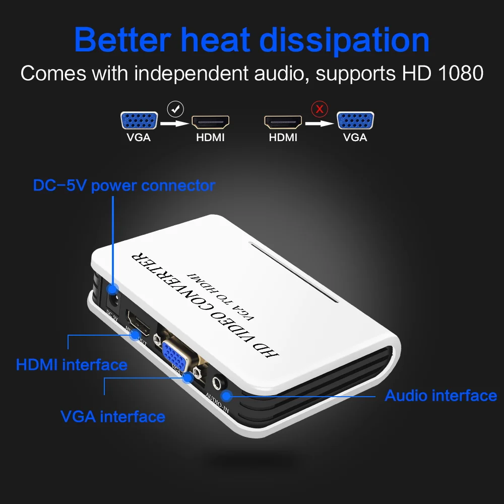  Plug And Play Portatile Vga a Hdmi 1080P Uscita Hd Audio Av Tv Hdtv Pc Video Cavo VGA2HDMI Converti