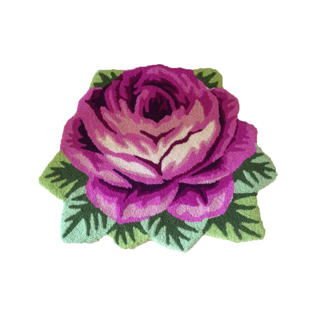 

Purple Rose Shag Rug and Carpets For Living Room Bedroom Handmade Embroidery Soft Cozy Area Rug Non-Slip Floor Mat Doormats