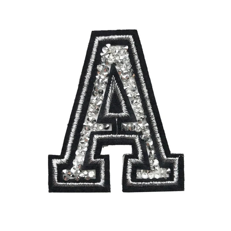 

A Letter Hot Fix Rhinestone Patches Sew Iron On Alphabet Badges Embroidered Appliques Black For Bag Jeans Hat T Shirt DIY