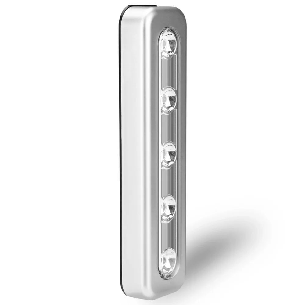 5-светодиодный ночник, белый светодиодный светильник с питанием от 3 батареек AAA с самоклеящимися клейкими лентами, простая установка для шкафа, ящика