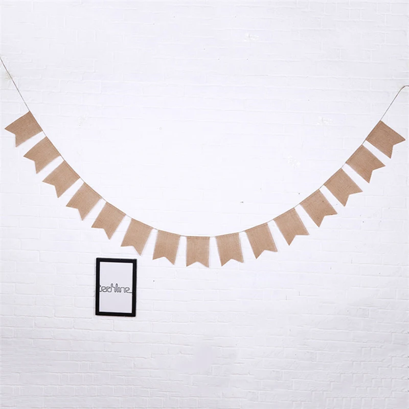 

Vintage Linen Jute Flag Party Decoration Banner Bunting for Wedding Event Home Decoration Supplies Burlap Bunting Banners 15Flag