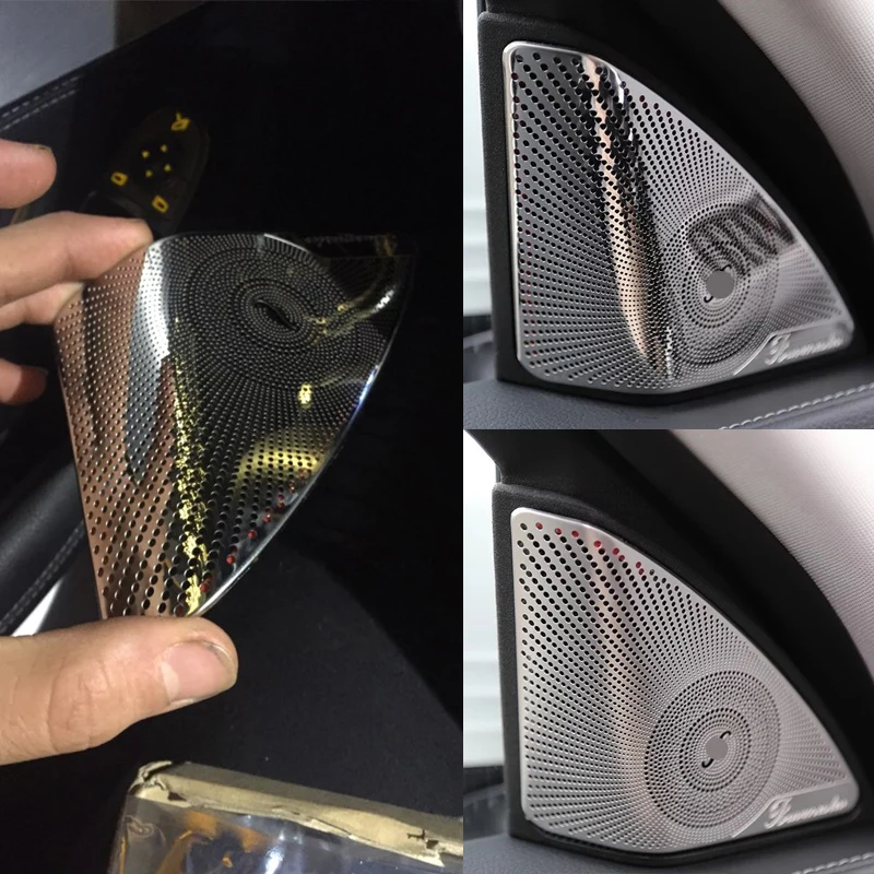 

Car-styling stainless steel Car Door Audio Speaker Decorative Cover Trim 3D sticker for Mercedes Benz New C Class W205 2015-2017