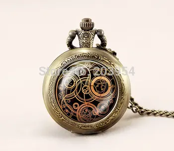 

Doctor Who 12pcs/lot Pocket Watches Necklace masters fob locket necklaces Timelord Seal mens fashion jewelry pendant watch chain