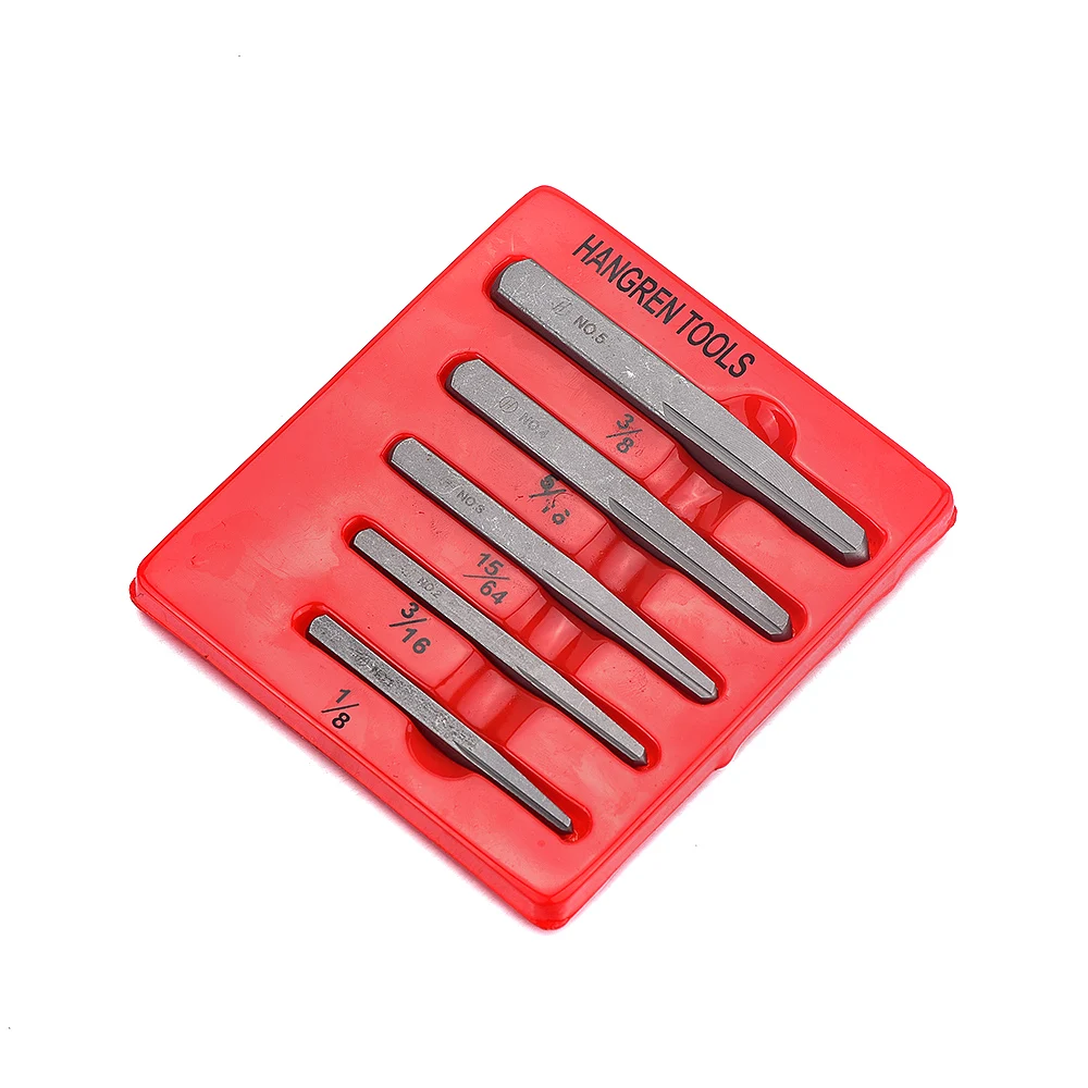 

High Quality Chrome-vanadium steel 5Pcs Screw Extractor Drill Bit Set Remove Broken Screws Set Hand Tool 1/8 3/16 15/64 5/16 3/8