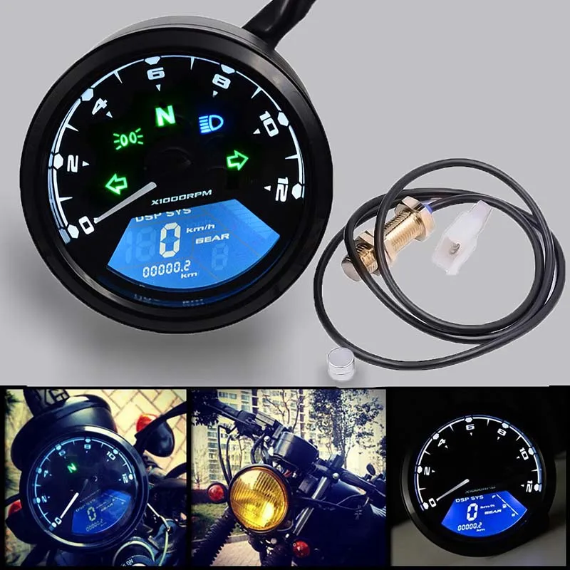 

Waterproof Motorcycle Digital Speedometer Odometer Tachometer LCD Gauge 12000 RPM Fuel Meter Warning Motorbike Instrument Refit