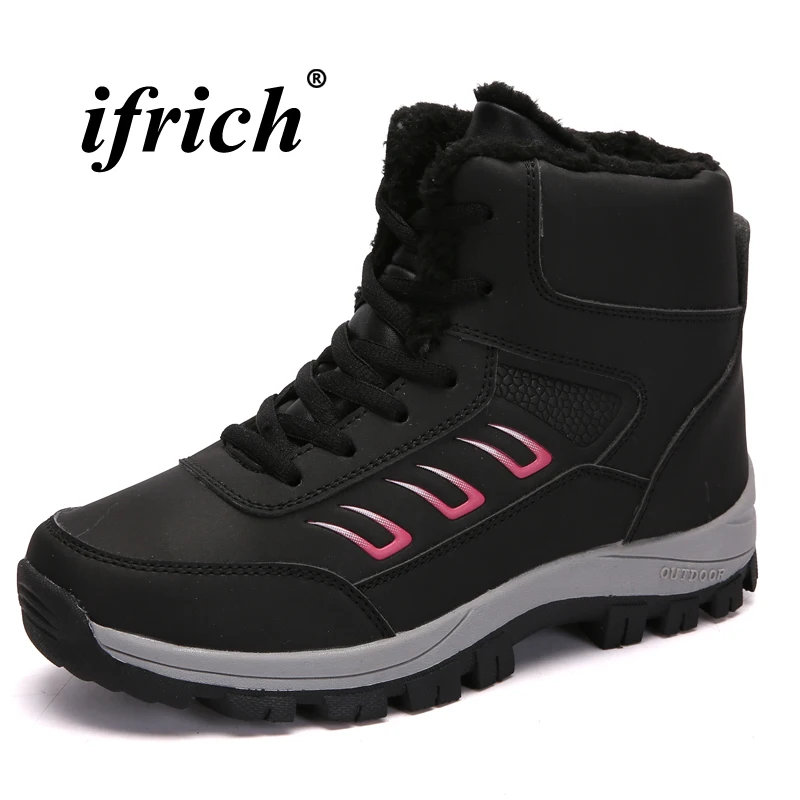 

Women Hiking Shoes Black Khaki Winter Warm Sneakers for Woman with Fur Female Climbing Boots Anti-slip High Top Outdoor Shoes