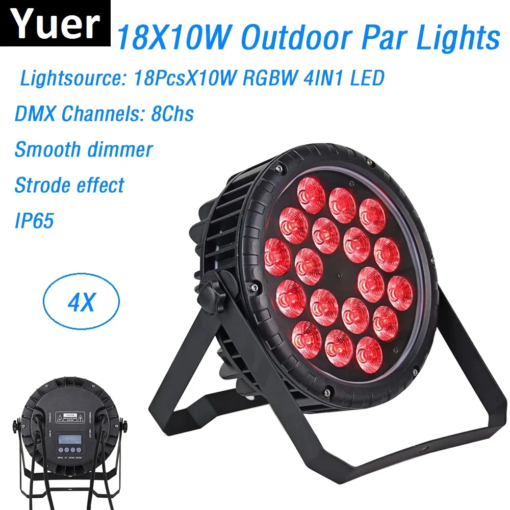 IP65 Waterproof Par LED 18X10W RGBW 4IN1 LED Flat Par Lights DMX Disco
