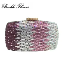 Двойной цветок элегантный фиолетовый смешанный Женский Кристалл Клатч вечерние сумки алмазные свадебные сумочки Свадебные вечерние мини-кошелек