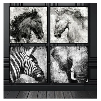 

Black and White Elephant Horse Zebra,Full square/round Diamond Painting 5D Diy Diamond picture of Rhinestones painting 4pcs set