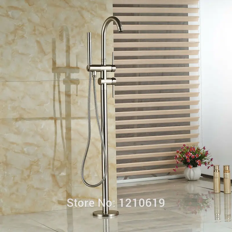 

Newly Bathroom Tub Mixer Tap Faucet w/ Hand Sprayer Nickel Brushed Shower Tub Faucet Floor Standing