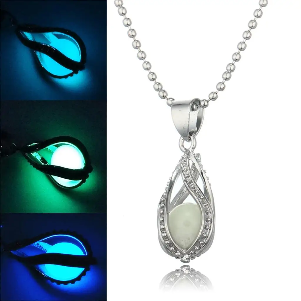 

Steampunk Glow In the Dark Necklace Silver Color with Luminous Stone Locket Pendant Choker Mermaid Necklace Jewelry for Unisex