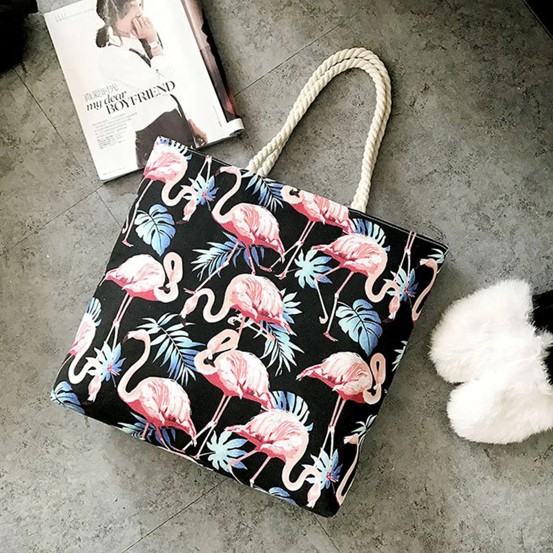 Women Canvas Flamingo Shoulder Bag Bohemian Style Shopping Handbags Animal Printing Bag Female Casual Tote Big Floral Beach Bags Women Canvas Flamingo Shoulder Bag Bohemian Style Shopping Handbags Animal Printing Bag Female Casual Tote Big Floral Beach Bags