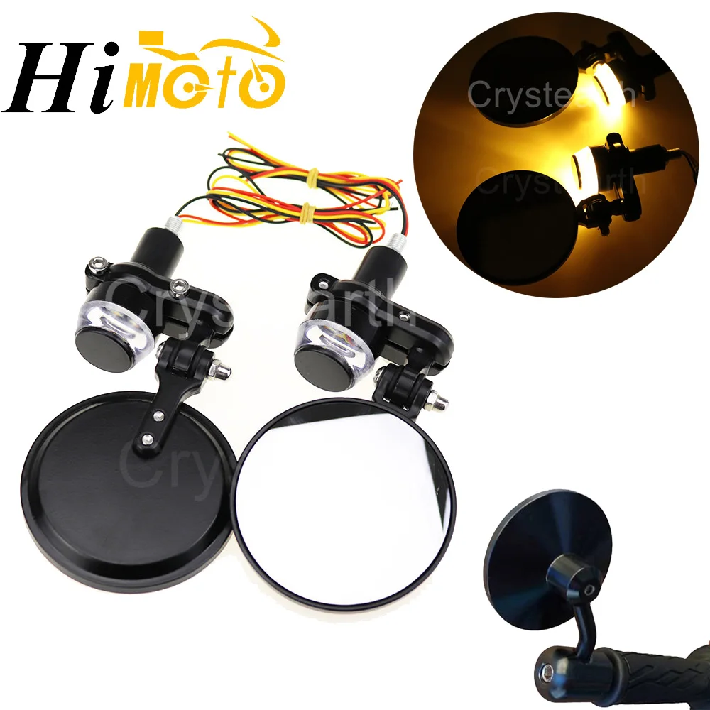 

7/8" 22mm Handle Bar End Mirrors Side Mirror With Turn Signal Amber White Light Universal For Honda Harley Cafe Racer Bobber