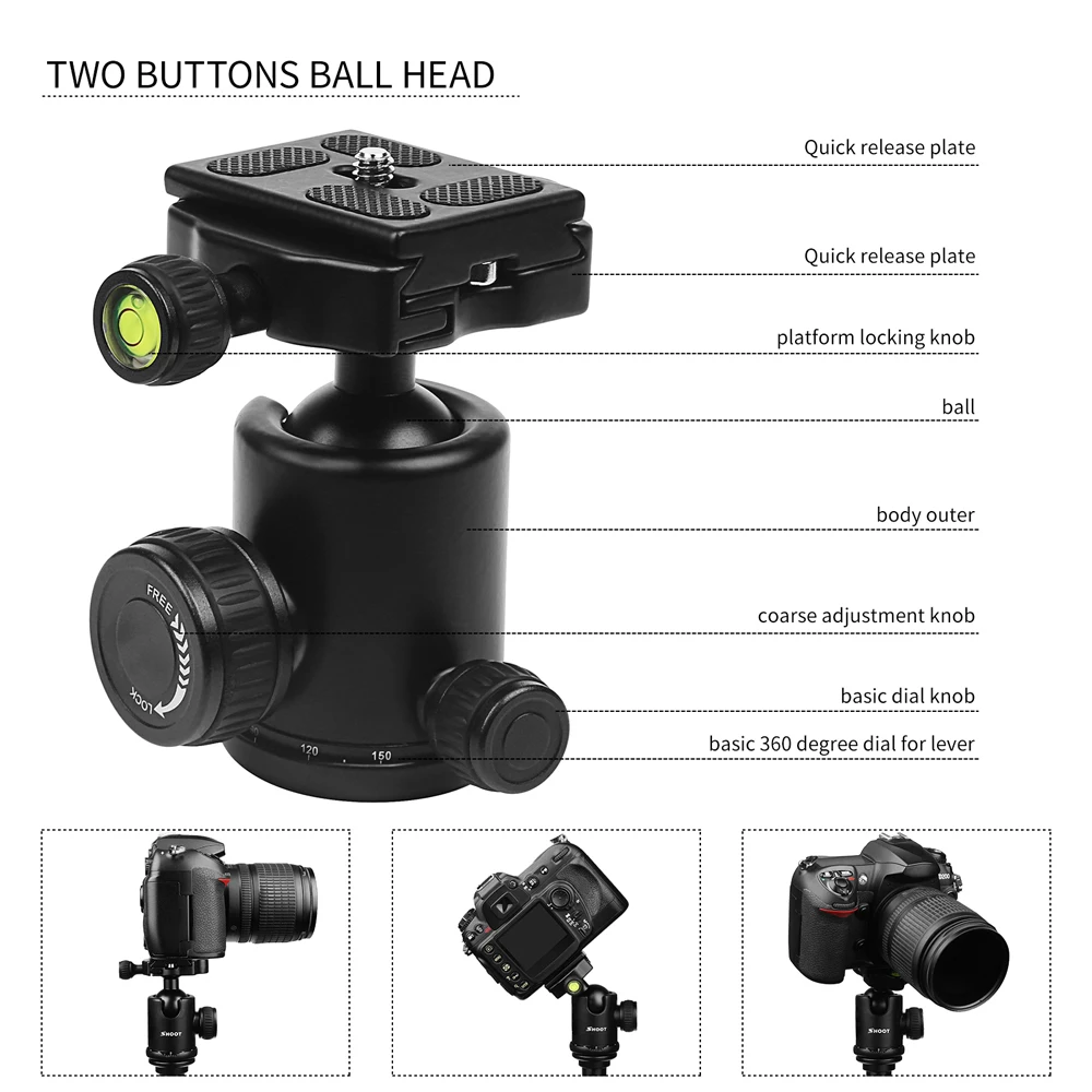 SHOOT Camera Tripod Stand Holder Mount with Ball Head for Canon 1300D Nikon D3400 D5300 Sony A6000 X3000 DSLR Camera Accessories