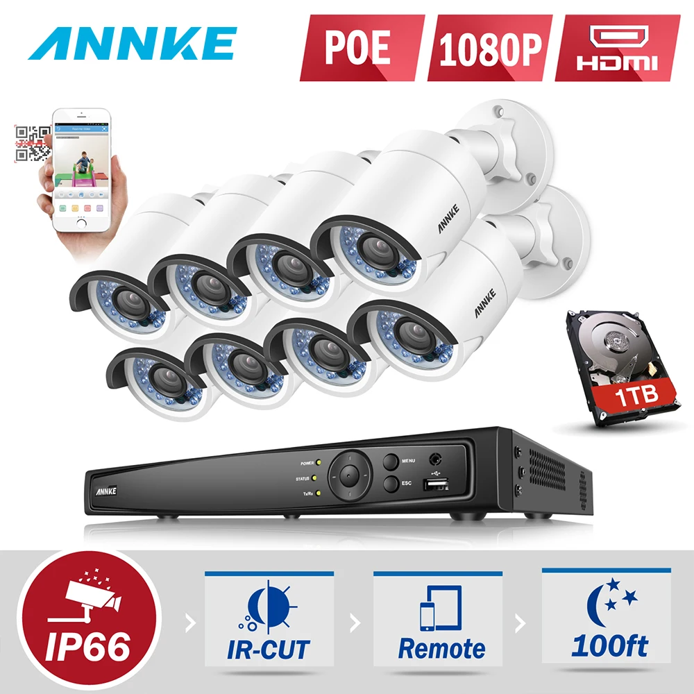 

ANNKE 1080P POE Surveillance Camera System 8CH 6MP Security NVR With 8PCS 2MP CCTV Outdoor Weatherproof Camera H.264+ Onvif P2P