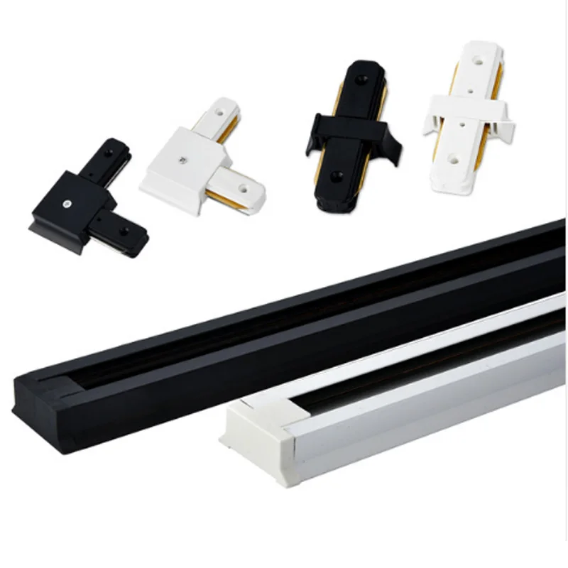 

0.5m/1m black white 2 wire track rail straight L T cross connector jointer for 2 wire track light LED spotlight rails