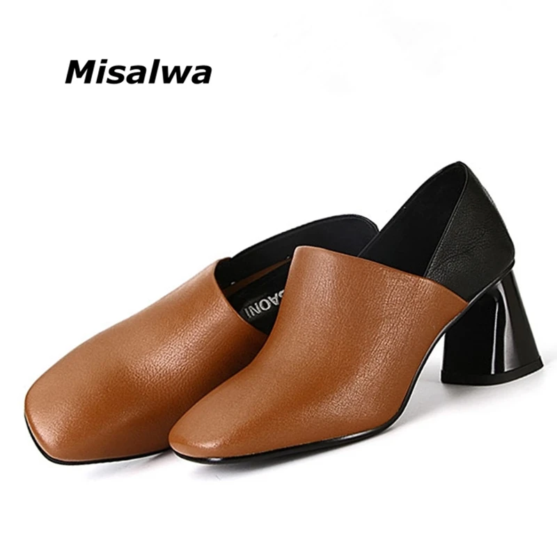 

Original Big Size Women Shoes Square Toe Pumps Dress Shoes 6.5CM Thick High Heels Spring Vintage Female Elegant Boat Work Shoes