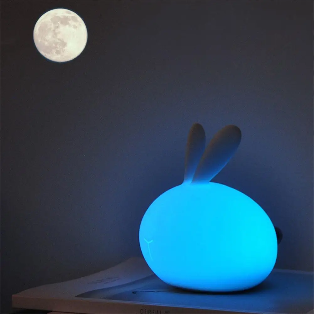 

LumiParty USB Charging LED Silicon Rabbit Night Light with Changing Colours Pressure-Reduce Patting Lamp Kid's Toy Gift jk30