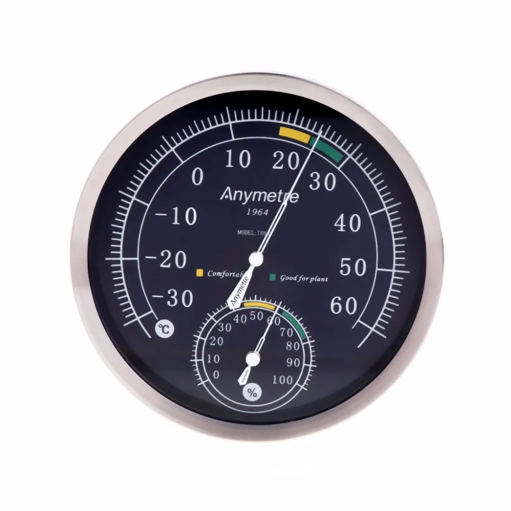 

Analog Thermometer Hygrometer Stainless Steel Temperature Humidity Weather Meter