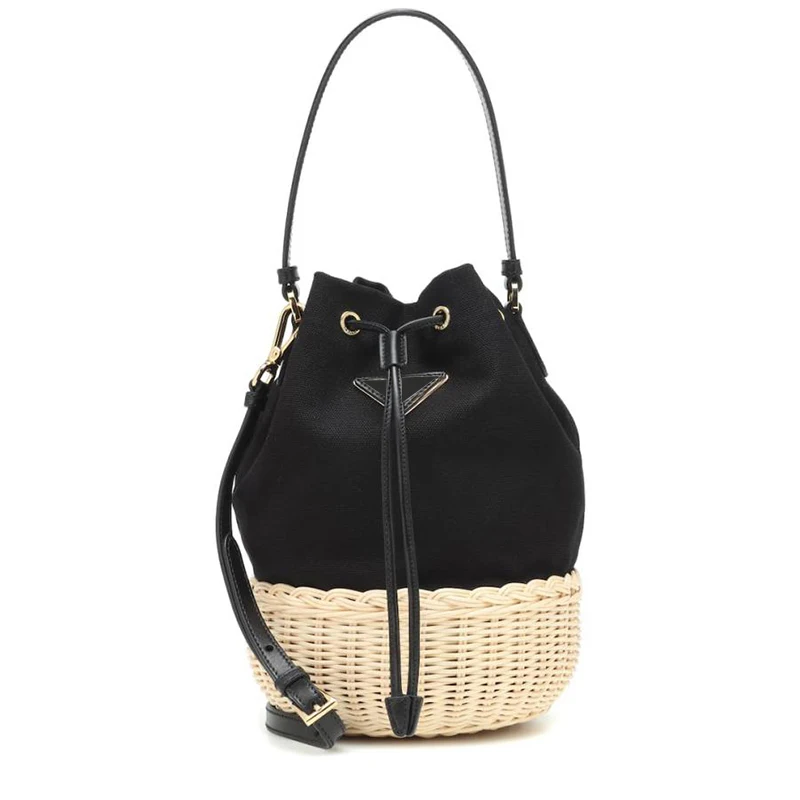 

Women Luxury brand design handbag sheepskin Genuine Leather rattan torebka wiklinowa bags bucket bolsa feminina message bag 2019