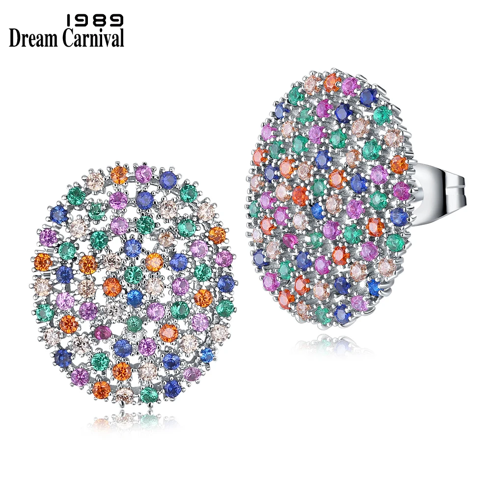 

DreamCarnival 1989 Oval Mixed Colors Zircon Holiday Gift Wholesale Price Boucles d Oreilles Pour Les Femme Stud Earrings SE12788