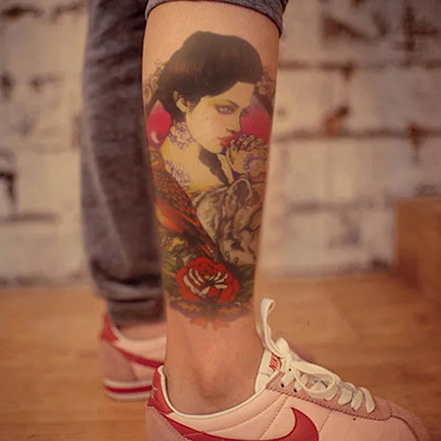 2015 wrist chest body tattoo 12cm skull color girl creative graphic