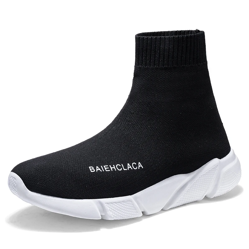 

High Top Breathable Zapatillas Hombre Knit Sock Shoes Solid Elastic Band Stretch Sneaker Casual Shoes Couple Big Size 36-47