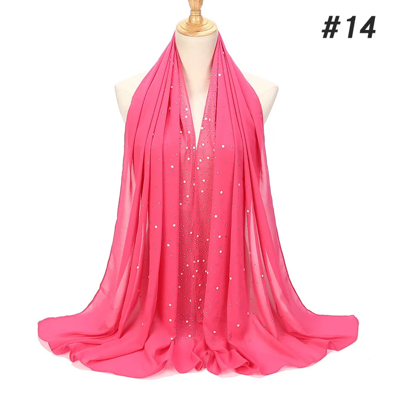 Модный мусульманский хиджаб шарф летний бурение исламский платок одежда фуляр femme musulman kopftuch tesettur - Цвет: 14