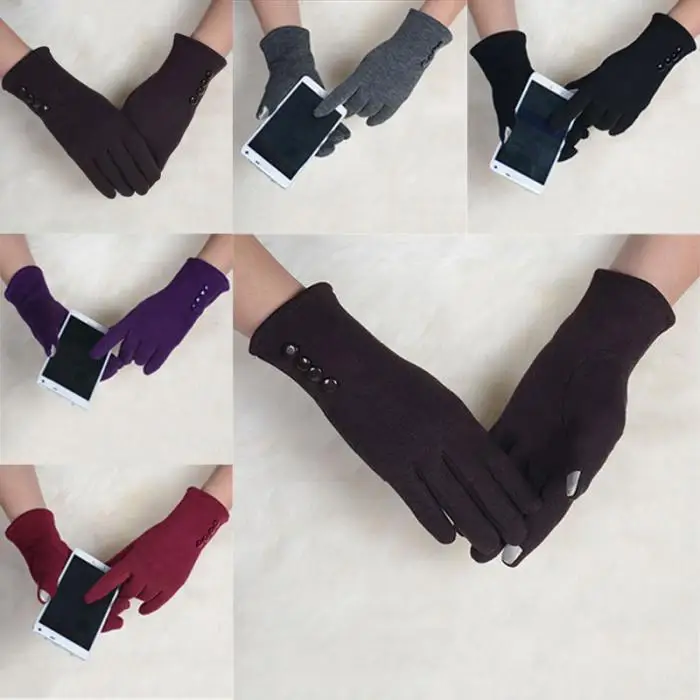 1 пара, модные женские зимние перчатки с 4 кнопками, перчатки для экрана, спортивные теплые перчатки, рукавицы из кашемира, бесплатная