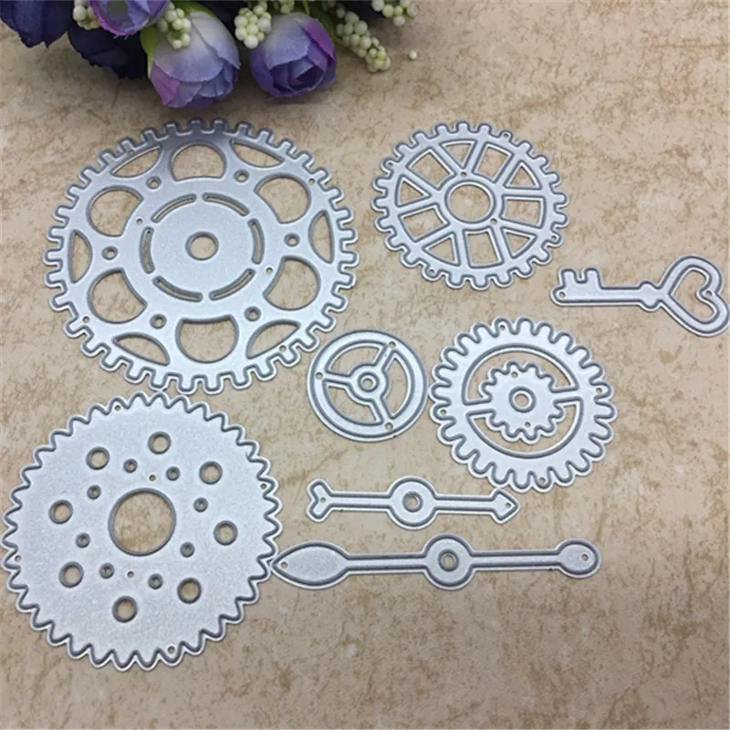 

8Pcs/Set key Round Gear Metal Cutting Dies Stencils DIY Scrapbooking Die Cuts Paper Card Photo Album Craft Dies Cutting Stencil